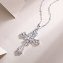 Round Cut Moissanite Cross Necklace with White Gold Plating, 925 Sterling Silver