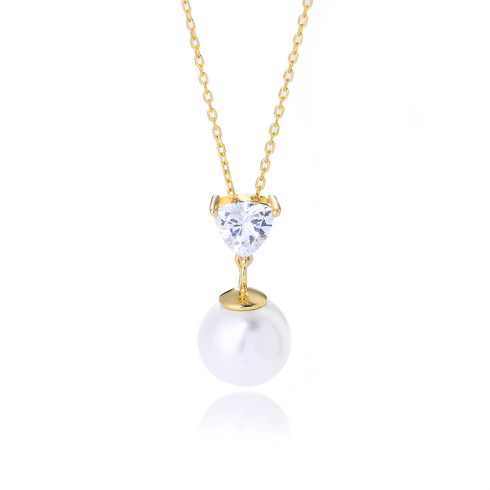 Enchanting Pearl&Heart Cut Stone Necklace In Sterling Silver For Woman