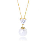 Enchanting Pearl&Heart Cut Stone Necklace In Sterling Silver For Woman