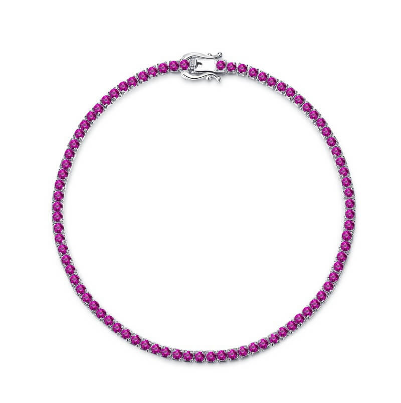 Round Cut Simulated Diamonds and Colored Gemstone Tennis Bracelet in Sterling Silver