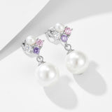 Colorful Pink&Purple Stone Pearl Earrings In Sterling Silver For Woman