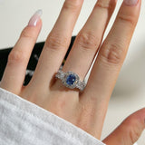 Radiant Cut Blue Stone Sterling Silver Engagement Ring