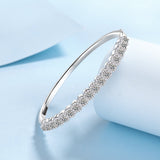 Round Cut Moissanite Bangle Bracelet with White Gold Plating, 925 Sterling Silver