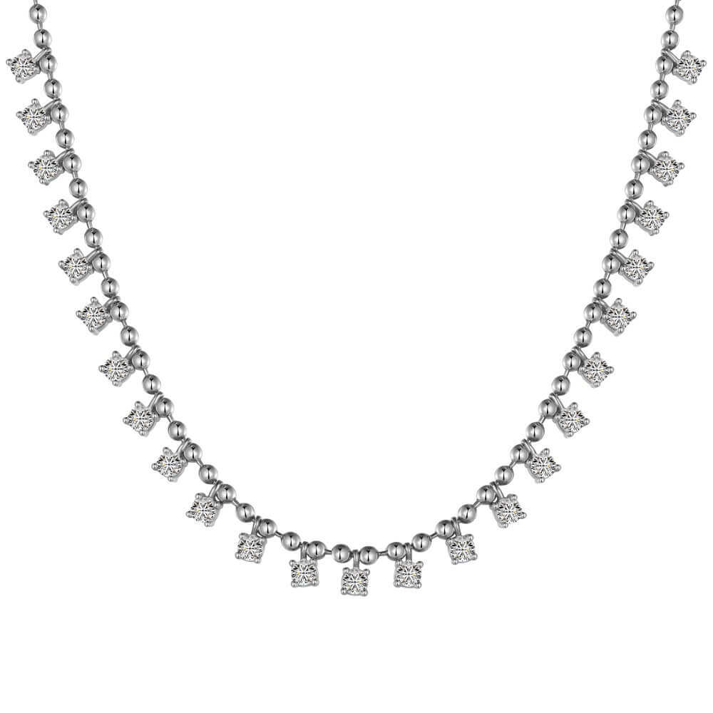 Elegant Beaded Round Cut Necklace in 925 Sterling Silver