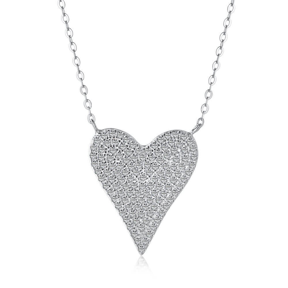 Heart Design Round Cut Pendant Necklace in 925 Sterling Silver