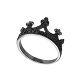 Halloween Round Cut Black Stone Crown Design Wedding Ring In Sterling Silver