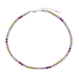 Multi Color Heart Cut&Round Cut 925 Sterling Silver Yellow Stone&Pink Stone Zirconia Necklace