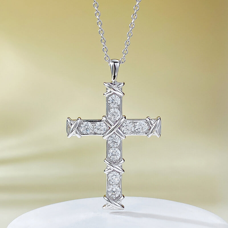 Exquisite Round Cut Cross 925 Sterling Silver Necklace