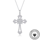 Round Cut Moissanite Cross Necklace with White Gold Plating, 925 Sterling Silver