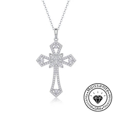 Round Cut Moissanite Cross Necklace with White Gold Plating, 925 Sterling Silver
