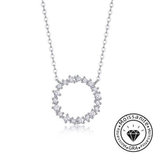 Round Cut Halo Circle Necklace with White Gold Plating, 925 Sterling Silver