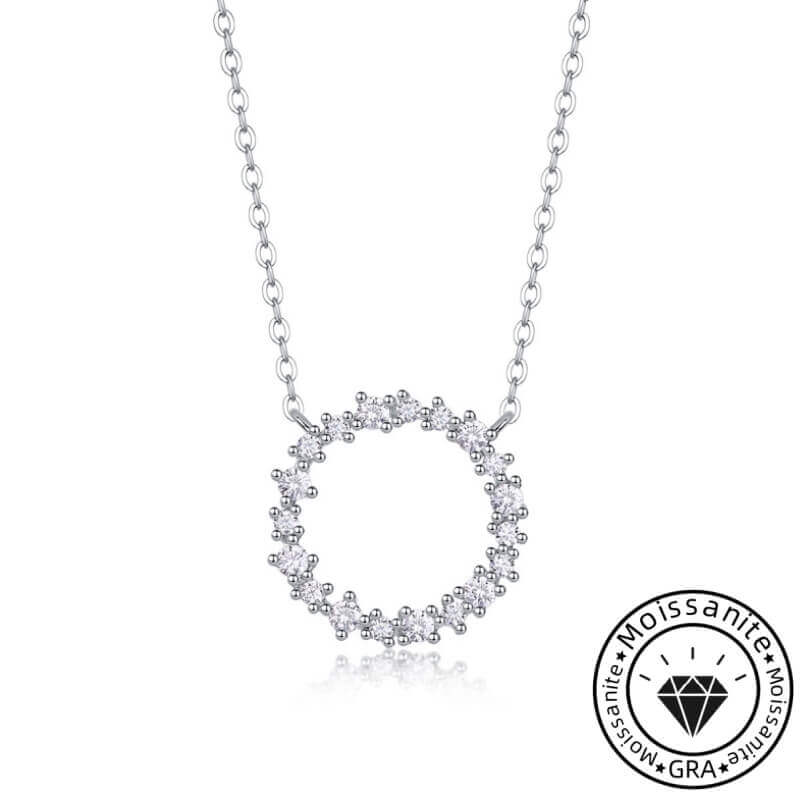 Round Cut Halo Circle Necklace with White Gold Plating, 925 Sterling Silver