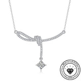 Asscher Cut Moissanite Ribbon Necklace with White Gold Plating, 925 Sterling Silver