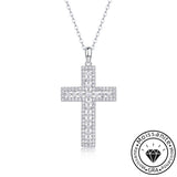Princess Cut Moissanite Cross Necklace with White Gold Plating, 925 Sterling Silver
