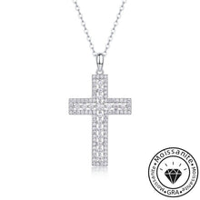 Princess Cut Moissanite Cross Necklace with White Gold Plating, 925 Sterling Silver
