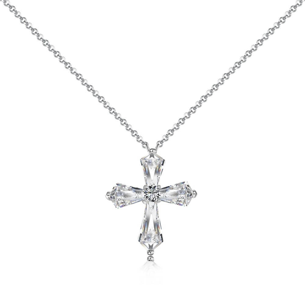 Exquisite CZ Cross Sterling Silver Necklace