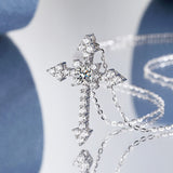 Round Cut Moissanite Cross Necklace with White Gold Plating, 925 Sterling Silver (0.5CT/1.0CT)