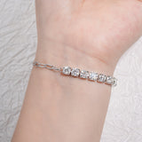 Round Cut Moissanite Bracelet with White Gold and Yellow Gold Plating, 925 Sterling Silver