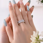 Silver Emerald Cut Stone & Pearl Eternity Ring | Solarii Jewelry