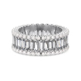 Silver Emerald Cut Stone & Pearl Eternity Ring | Solarii Jewelry