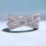 Radiant X Criss Cross Emerald Cut 925 Sterling Silver Wedding Band