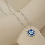 Round Cut Blue Stone Sterling Silver Necklace