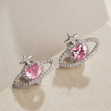 Pink Stone Heart Cut 925 Sterling Silver Stud Earrings