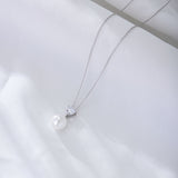 Enchanting Pearl&Heart Cut Stone Necklace In Sterling Silver For Woman