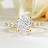Oval Cut White Stone Ring with Yellow Gold Plating - 925 Sterling Silver