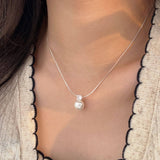 Chic Snake Chain Necklace Single Pearl In Sterling Silver For Woman