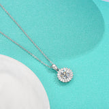 Round Cut Moissanite Radiant Sun Necklace with White Gold Plating, 925 Sterling Silver