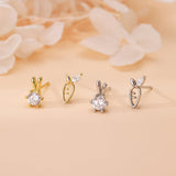 925 Sterling Silver Rabbit&Carrot Round Cut Stud Earrings