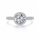 Modern Round Cut 1.0ct Halo Sterling Silver Engagement Ring