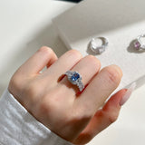 Radiant Cut Blue Stone Sterling Silver Engagement Ring