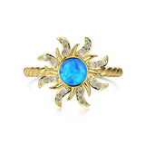 Luxurious Sunflower Design Round Cut Blue Stone Sterling Silver Engagement Ring