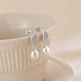 925 Sterling Silver Wing and Pearl Drop Earrings