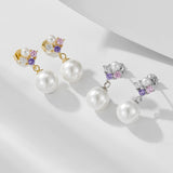 Colorful Pink&Purple Stone Pearl Earrings In Sterling Silver For Woman