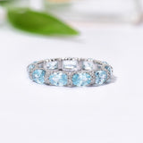 Solarii X Lustrous Oval Cut Aquamarine Blue Wedding Ring In 925 Sterling Silver