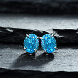 Sparkling Oval Cut Aquamarine Blue Sterling Silver Earrings