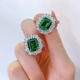 Vintage Emerald Cut Emerald Stone 925 Sterling Silver Earrings