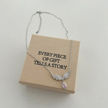 Angel Wings With Pear Cut Pink Sterling Silver Necklace