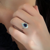 Pear Cut Blue Stone Double Halo Sterling Silver Engagement Ring