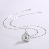 Round Cut Moissanite Crown Pendant Necklace with White Gold Plating, 925 Sterling Silver