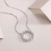 Round Cut Halo Circle Necklace with White Gold Plating, 925 Sterling Silver