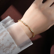 Round Cut Moissanite Link Bracelet with White Gold and Yellow Gold Plating, 925 Sterling Silver