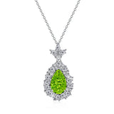 Pear Cut Multi Color CZ Halo Sterling Silver Necklace