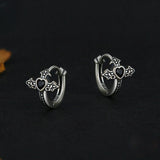 Halloween Cross Design Earrings with Black Heart-Cut Stone in Sterling Silver