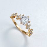 Round Cut White Stone Ring with Yellow Gold Plating - 925 Sterling Silver
