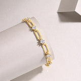 Round Cut Stone Bracelet with Yellow Gold Plating, 925 Sterling Silver