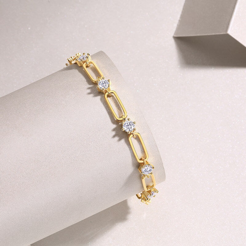 Round Cut Stone Bracelet with Yellow Gold Plating, 925 Sterling Silver